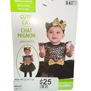 Baby Cute Cat Halloween Costume Black Gold Leopard Dress Infant 0-6 Months New